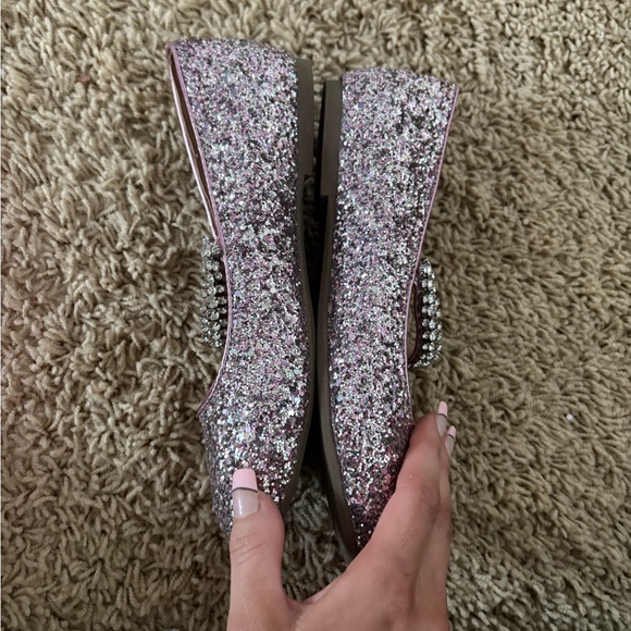Kurt Geiger Purple Glitter Flats with Rhinestones - Picture 4 of 6